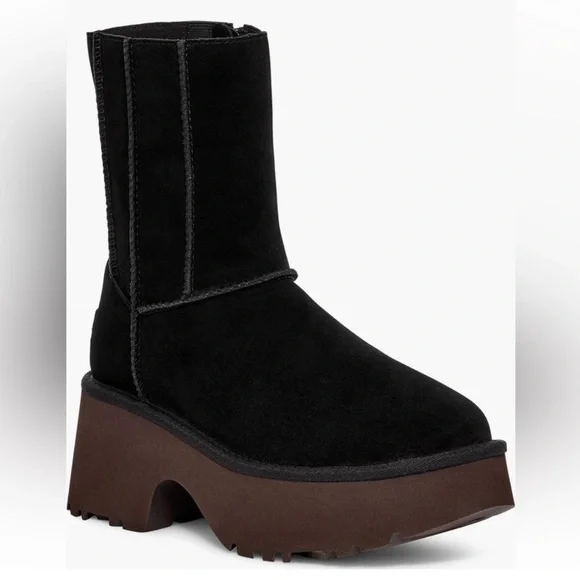 UGG Women's new heights Black Suede Heeled Boots - Picture 2 of 9